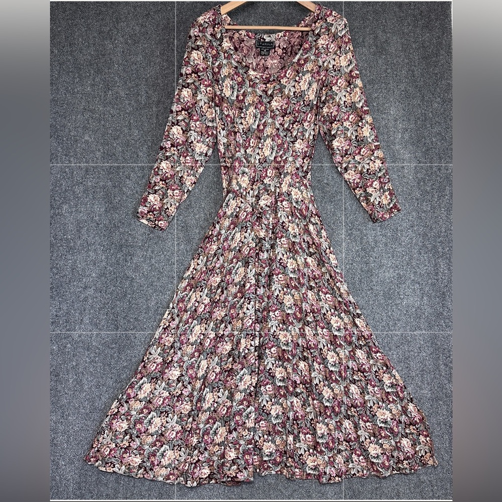 Vintage dark floral maxi dress M long sleeve fairy grunge dark academia Y2K